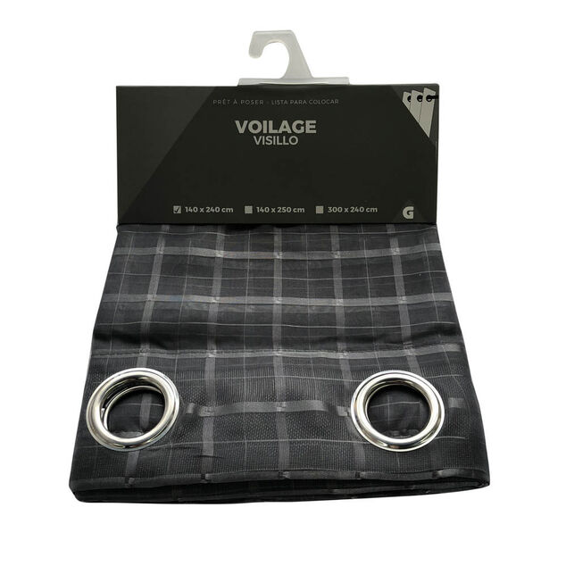 Voilage &agrave; oeillets imprim&eacute; quadrillage