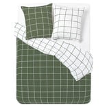Parure de lit 2 personnes 200x200cm r&eacute;versible quadrill&eacute; vert et blanc