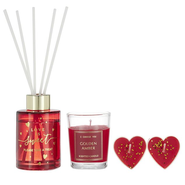 Coffret senteur avec  diffuseur b&acirc;tonnets et bougies forme coeur (2 mod&egrave;les)