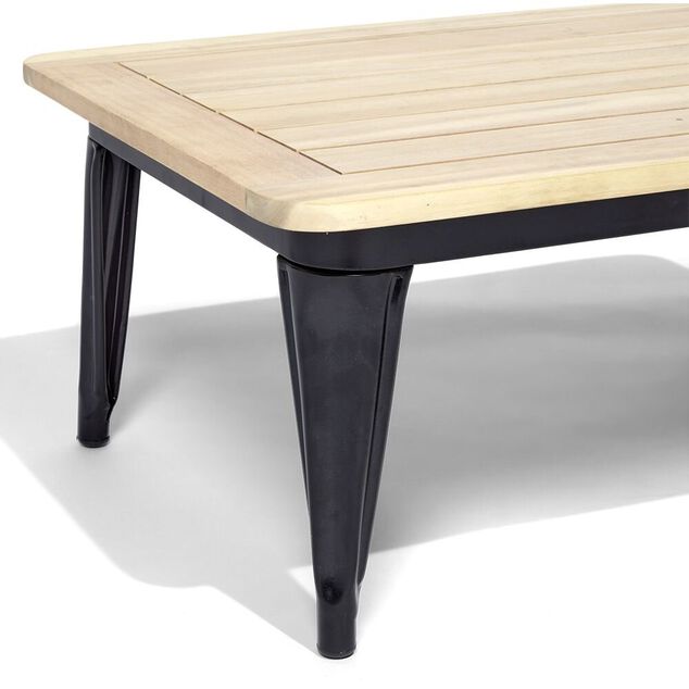 Table basse de jardin Fabrik m&eacute;tal noir et acacia 80x60xH.35 cm