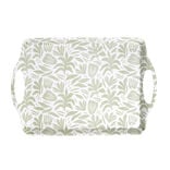 Plateau rectangulaire blanc motif feuillage vert sauge 34x50,5cm