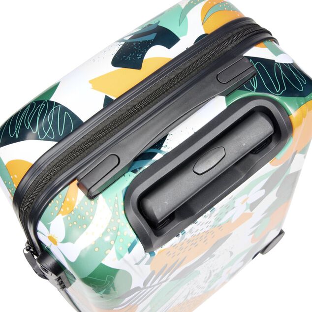 Valise cabine 39L trolley plastique ABS motif tropical avec cadenas 35x23xH57cm