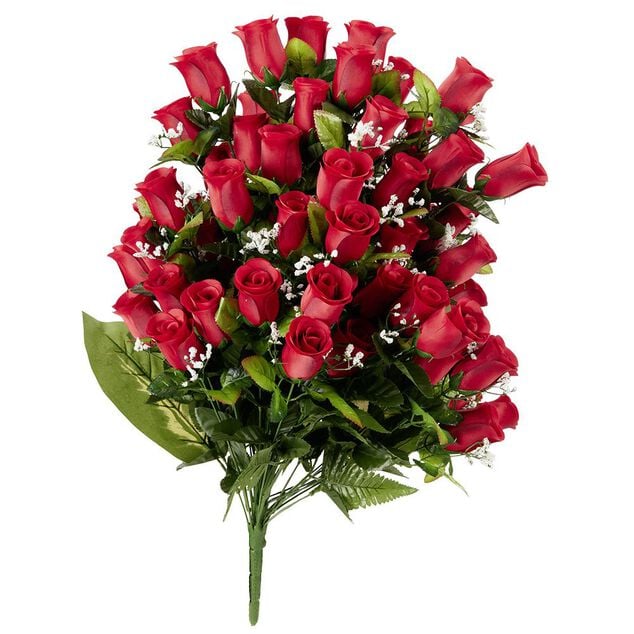 Piquet de rose rouge 72 t&ecirc;tes bouquet fleur artificielle &Oslash;40xH67cm