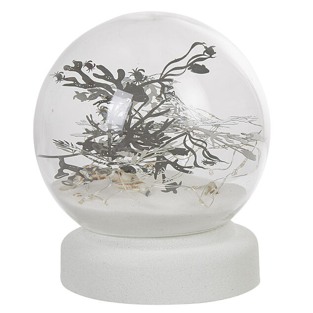 Boule &agrave; neige sable design mer avec coquillage LED blanc