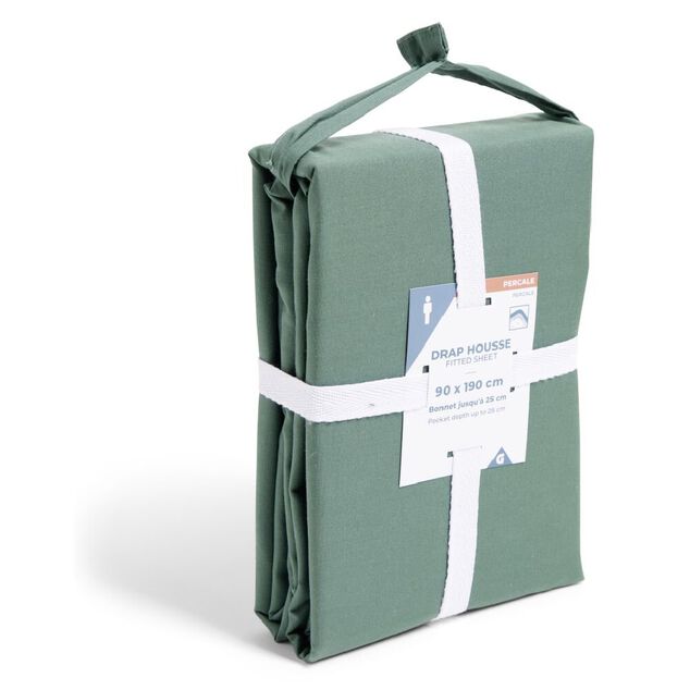 Drap housse 90x190cm 100% coton percale vert