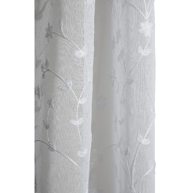 Voilage &agrave; oeillets motif brod&eacute; fleur blanc