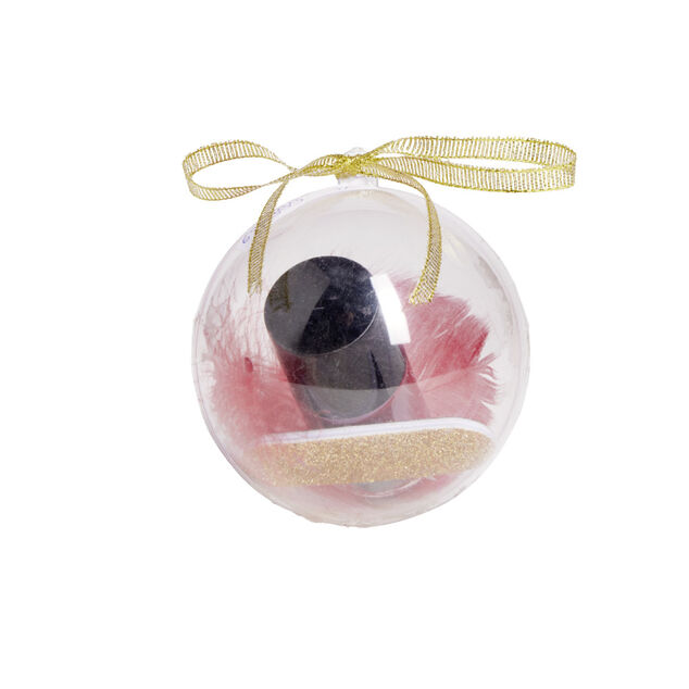 Boule de No&euml;l transparente &Oslash;8cm avec lime et vernis &agrave; ongles rouge