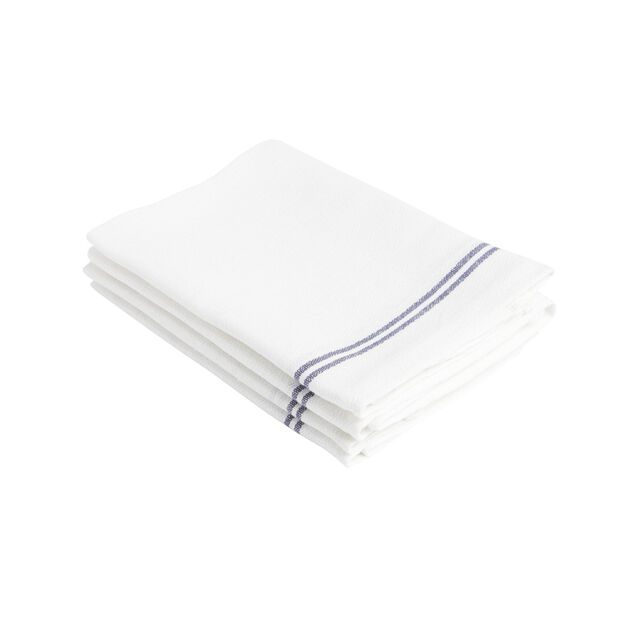 Torchon de cuisine x4 coton blanc liser&eacute; rouge ou bleu 46x60cm - 2 mod&egrave;les