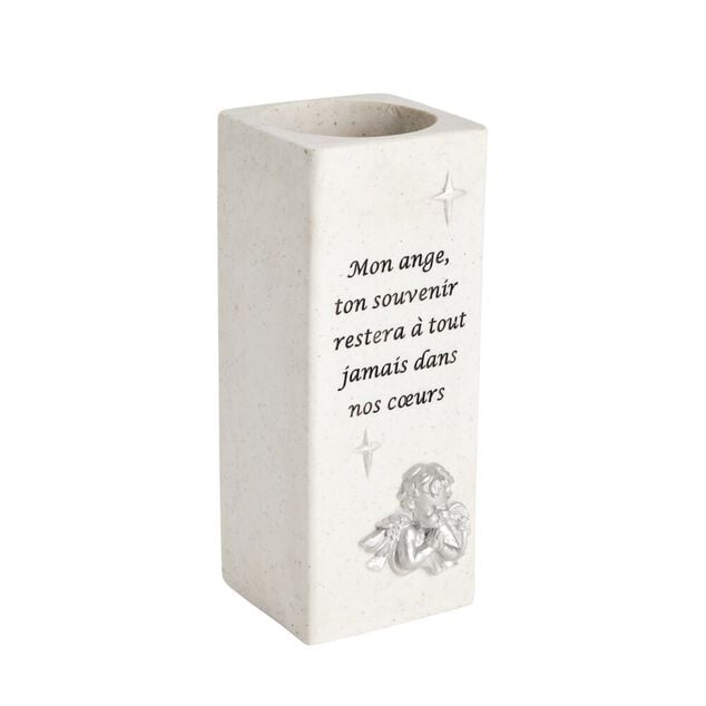 Vase carr&eacute; avec ange et texte &Oslash;10xH25,5cm