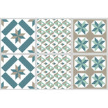 Sticker imitation carreau de ciment 15x15 cm bleu taupe x6