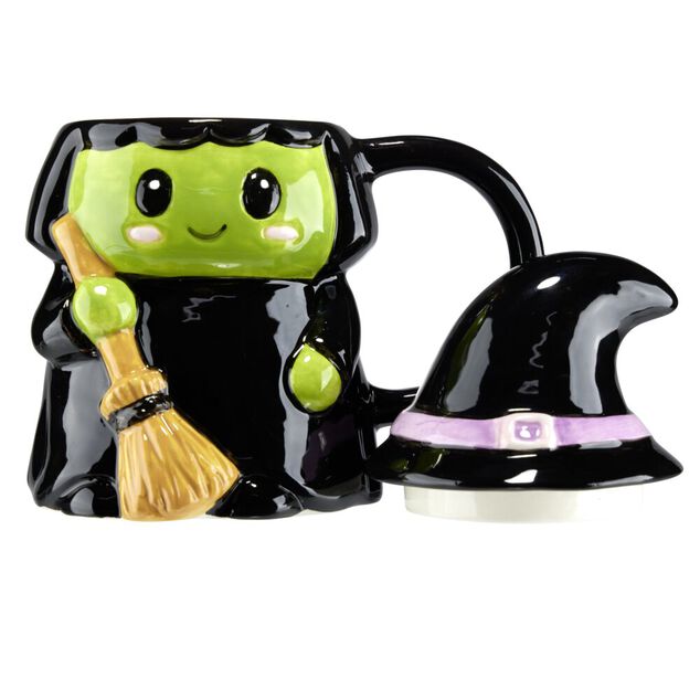 Mug Halloween 42cl sorci&egrave;re avec couvercle dolomite noir 14x9,5xH17cm