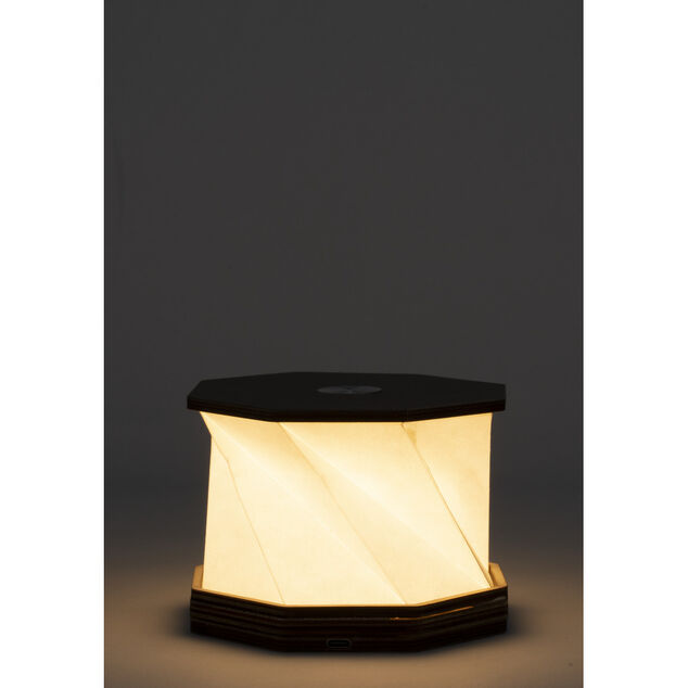 Lampe accordéon USB tactile en bois blanc chaud Ø12xH22cm