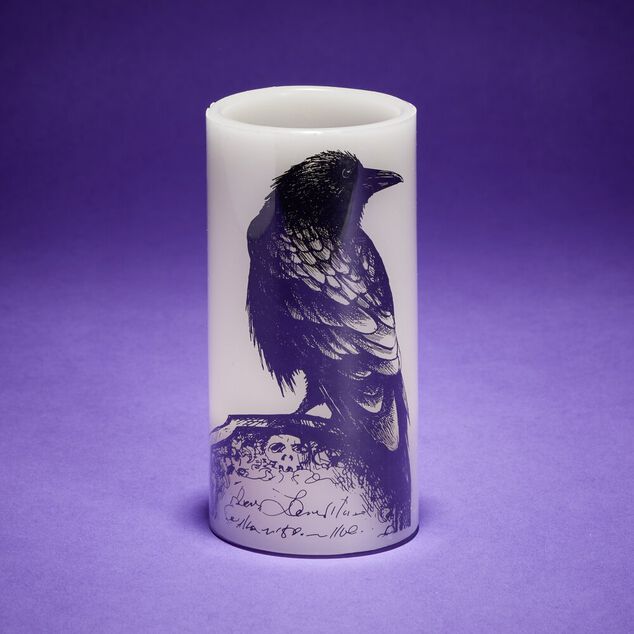 Bougie LED Halloween corbeau &Oslash;7,5xH15cm