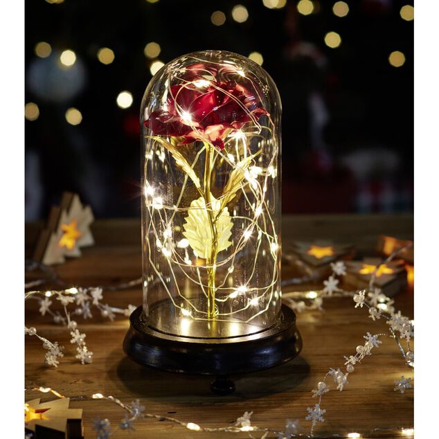 Rose &eacute;ternelle avec LED rouge et dor&eacute;