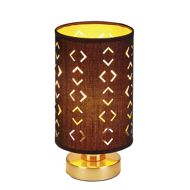 Lampe de chevet avec abat jour noir ajour&eacute; et base dor&eacute;e