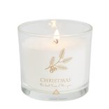 Bougie de No&euml;l blanche pot en verre couvercle bois senteur coton 25H - &Oslash;8xH11cm