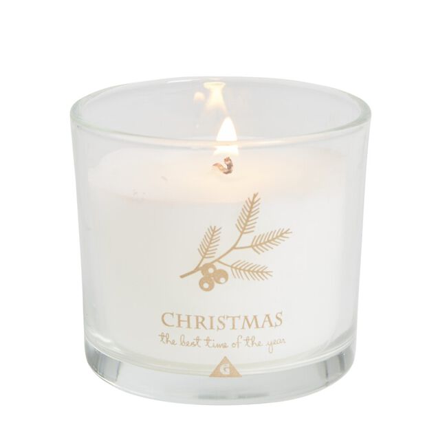 Bougie de No&euml;l blanche pot en verre couvercle bois senteur coton 25H - &Oslash;8xH11cm