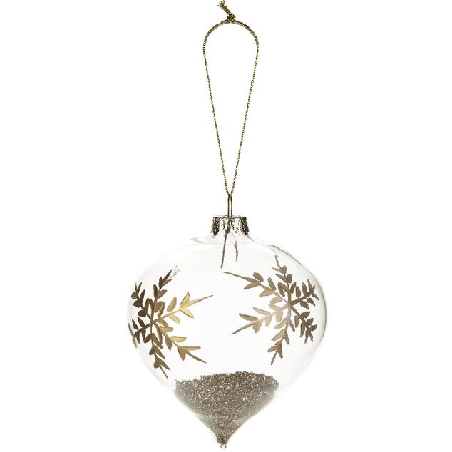Boule de No&euml;l en verre forme goutte d&eacute;co flocon et paillette dor&eacute;