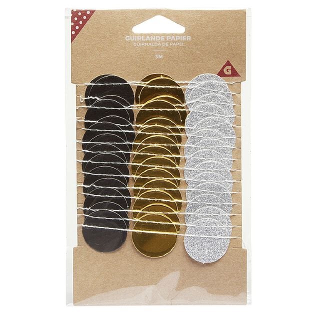 Guirlande papier rond noir dor&eacute; argent&eacute;