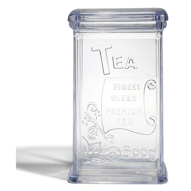 Bo&icirc;te &agrave; th&eacute; 500g en plastique transparent 11,5x9xH19cm