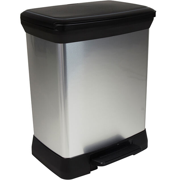 Poubelle &agrave; p&eacute;dale aspect aluminium 30L