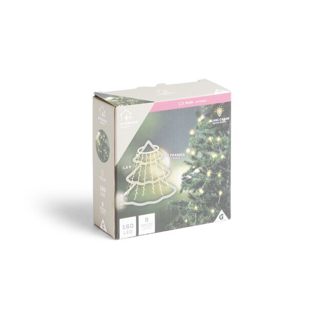 Anneau lumineux pour sapin 10 franges 160LED blanc chaud