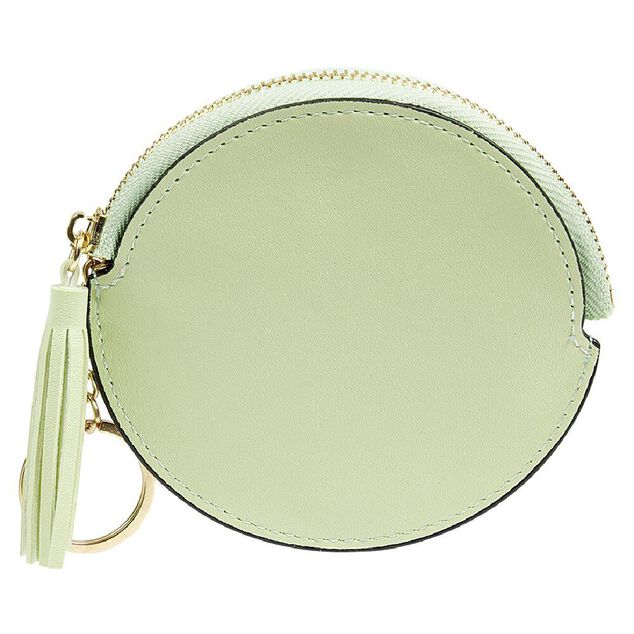 Porte monnaie rond simili avec fermeture pompon