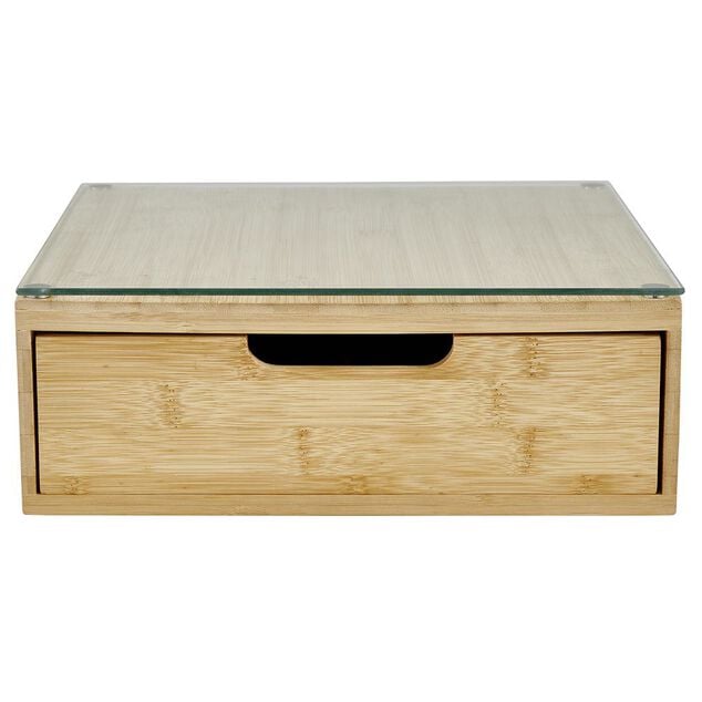 Boîte tiroir à dosettes en bambou et verre