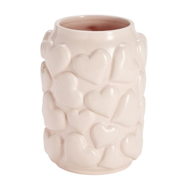 Vase dolomite relief coeur 3D &Oslash;14,5xH20cm (2 mod&egrave;les rouge ou blanc)