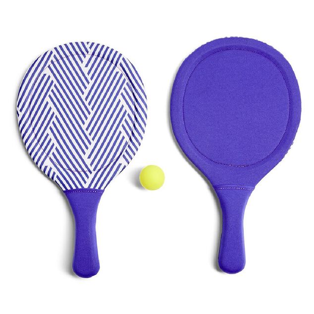 Raquette de plage x2 + 1 balle adulte plastique bleu