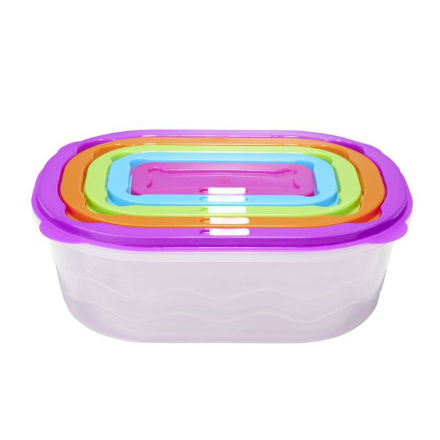 Bo&icirc;te alimentaire x5 embo&icirc;table plastique couvercle multicolore 27x19xH9,5cm
