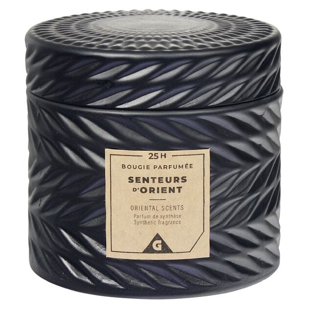 Bougie parfum&eacute;e noire design relief senteur d'Orient 25H