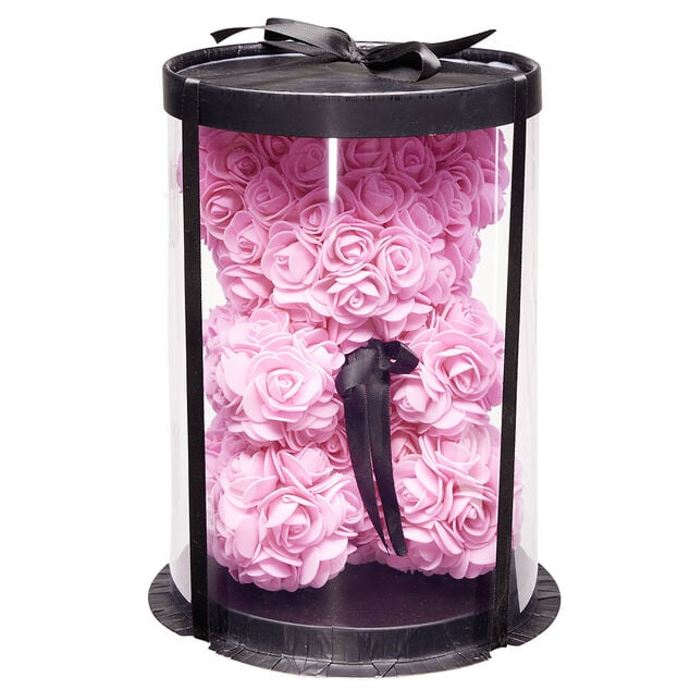 Ourson bouton de rose couleur rose 15x16xH23cm