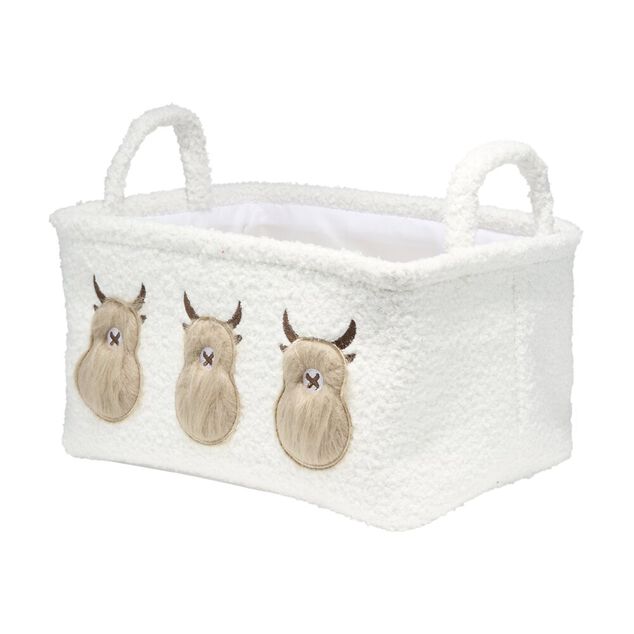 Panier de rangement vache Highland tissu bouclette grand format L33cm