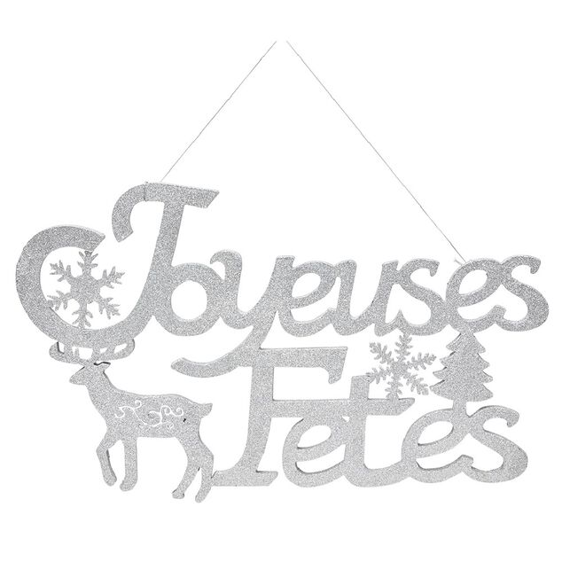 Plaque Joyeuses Fêtes Argentée L60 x H 28 cm