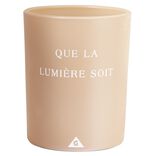 Bougie dans verre inscription Que la lumi&egrave;re soit senteur ambre 40H