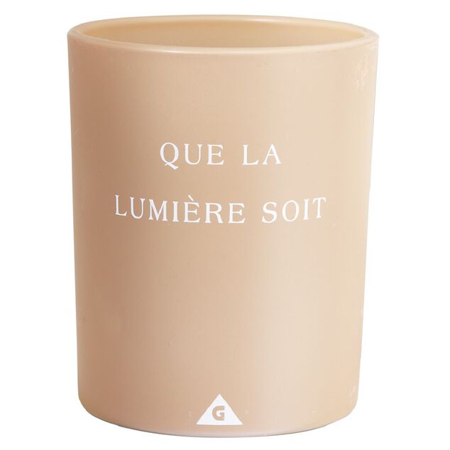 Bougie dans verre inscription Que la lumi&egrave;re soit senteur ambre 40H