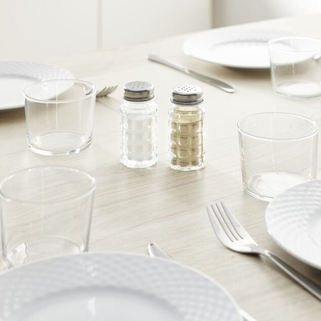 Sali&egrave;re et poivri&egrave;re de table en verre et inox 50ml