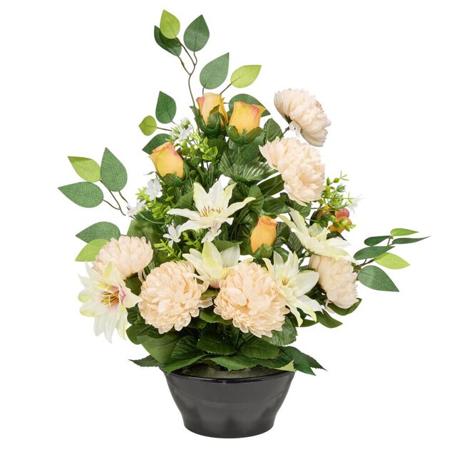 Vasque plastique chrysanth&egrave;mes cl&eacute;matites lys roses ficus &Oslash;40xH54cm (3 mod&egrave;les)