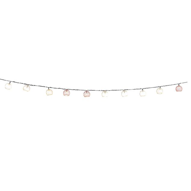Guirlande solaire 10 boules m&eacute;tal ajour&eacute; rouge et beige L6,7M