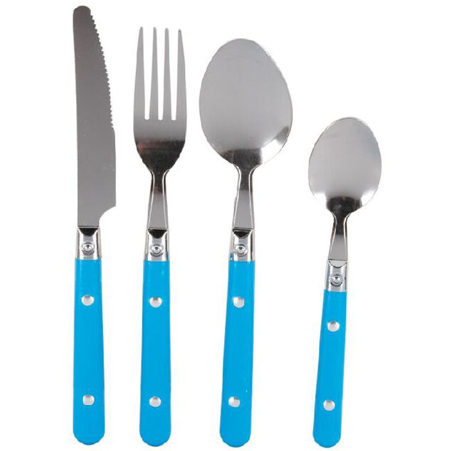 M&eacute;nag&egrave;re 16 pi&egrave;ces inox manche plastique bleu