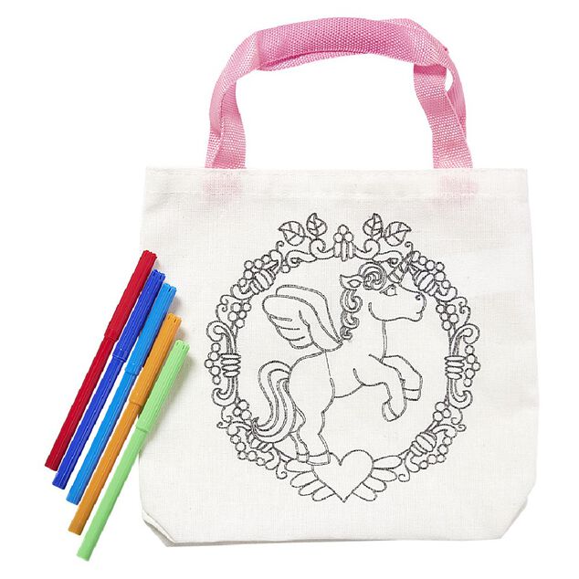Sac totebag &agrave; colorier avec 5 feutres 2 mod&egrave;les