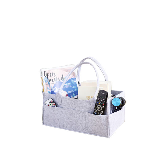 Sac de rangement 11 compartiments feutrine grise 39x23xH18cm