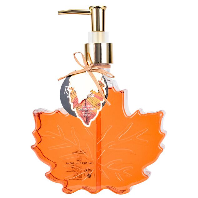 Savon liquide mains Halloween 500ml feuille &eacute;rable pompe plastique orange H16cm