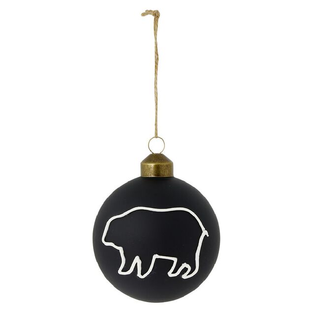 Boule de Noël en verre noir mat ours ou cerf Ø8cm
