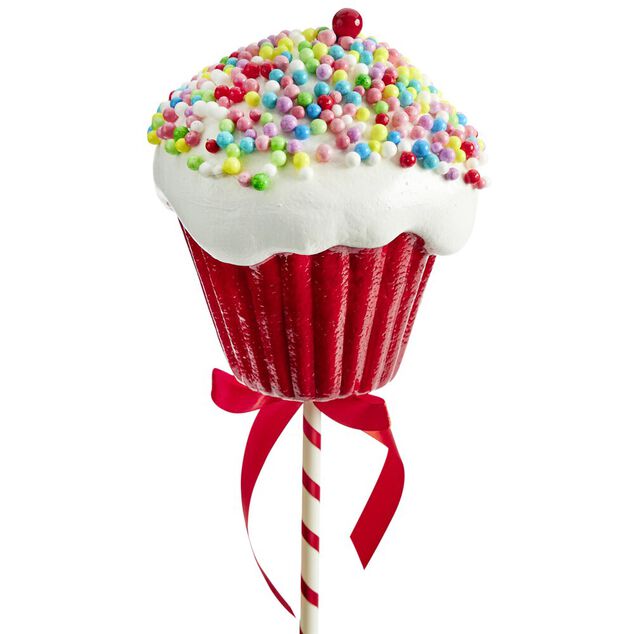 D&eacute;coration de No&euml;l &agrave; poser sucette cupcake rouge et blanc &Oslash;17xH67cm