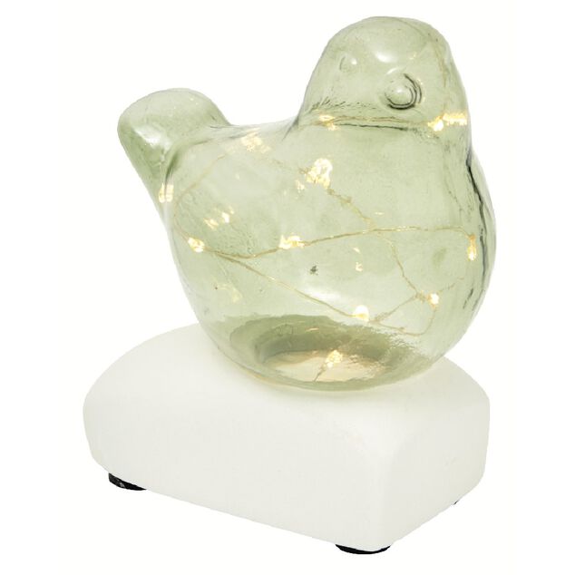 Oiseau d&eacute;coratif lumineux en verre