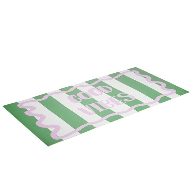 Tapis vinyle rectangulaire Good Vibes rayures vert et rose 50x100cm