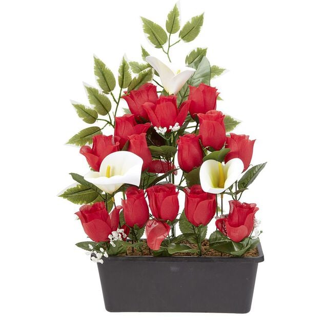 Jardini&egrave;re rose/arum 20 t&ecirc;tes blanc et rouge