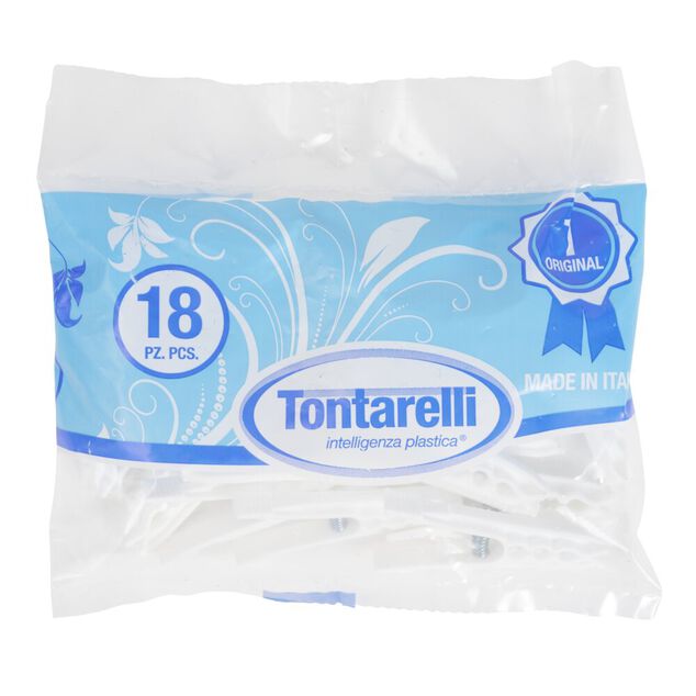 Lot de 18 pinces &agrave; linge plastique blanc
